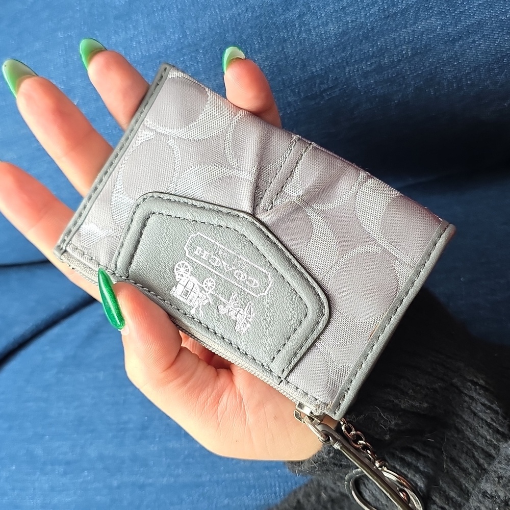 Coach Metallic Gray and pink Keychain Wallet horse and carriage